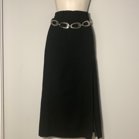 Vintage Dresses & Skirts - Made in🇨🇦VTG 90’ 💯% Pure Virgin Georgette Wool Black Maxi Slits Skirt